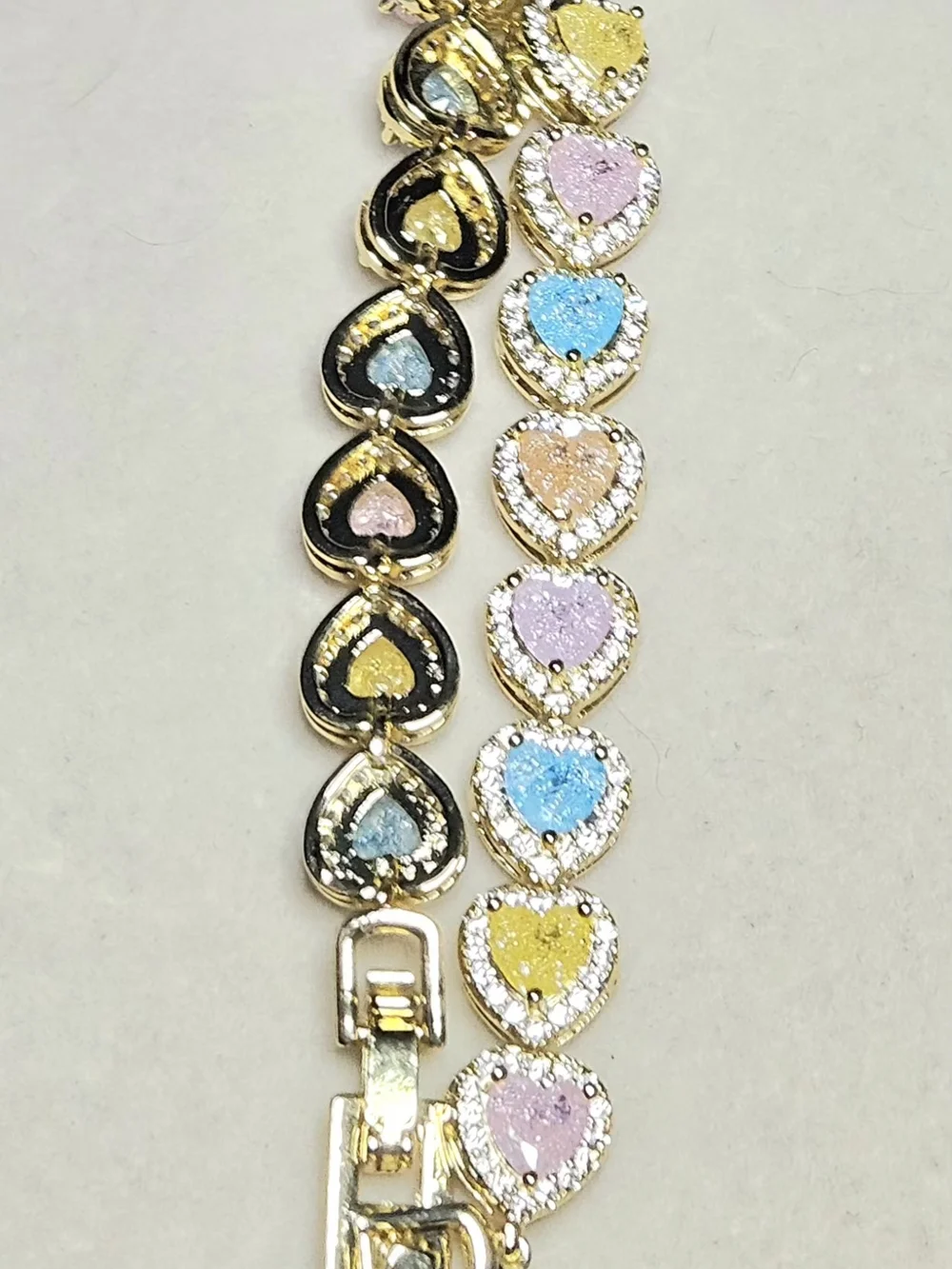 Gold Tone Stainless Steel Heart Multicolor Stone Bracelet W Extra Link